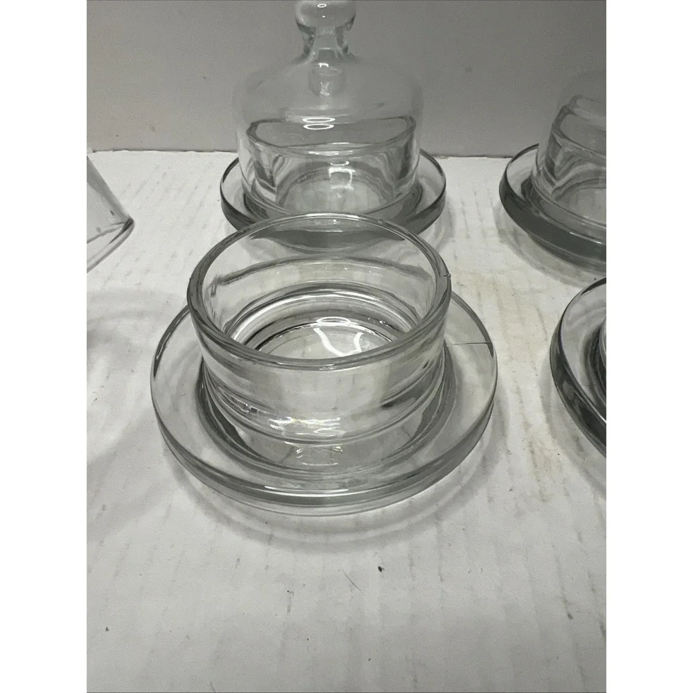 4 Vintage Clear Glass Mini Individual Butter Cloche Covered Dish Single Serve